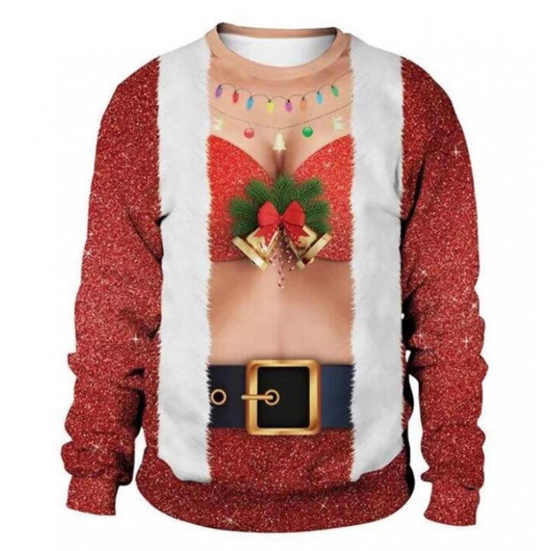 Long sleeve crewneck sweatshirt printed edge to edge with a comic costume style graphic