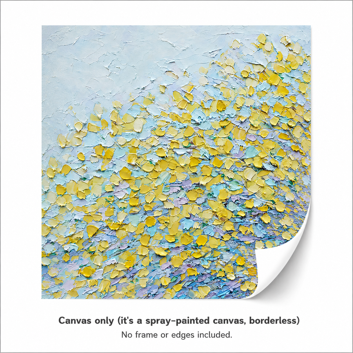 Frameless canvas wall art print with a pastel multicolor palette knife bloom design
