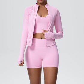 Seamless Yoga Set, Zip Jacket Tank and Shorts