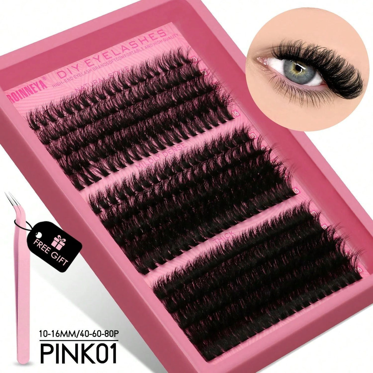 Black DIY single cluster false eyelashes sorted by length and density in a storage tray