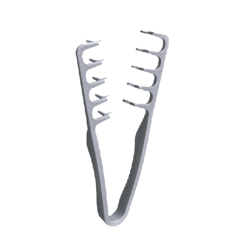 Plastic root lifting styling comb shown from the side with its hooked teeth
