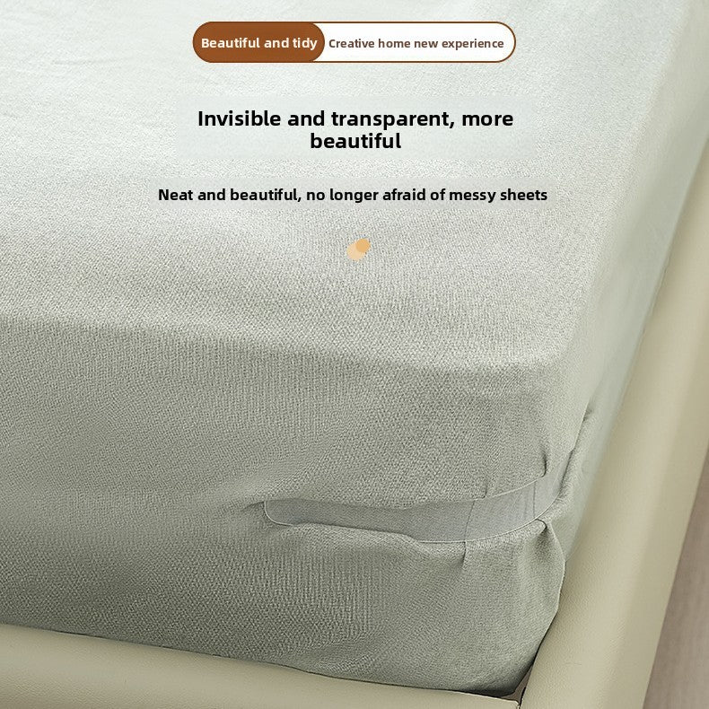 Bed sheet holder pinning a fitted sheet corner flat on a mattress