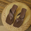 Square-Toe Kitten Heel Sandals - Brown