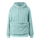 Aqua option, size M: plush fleece hooded sweatshirt with white drawstrings and large front pocket