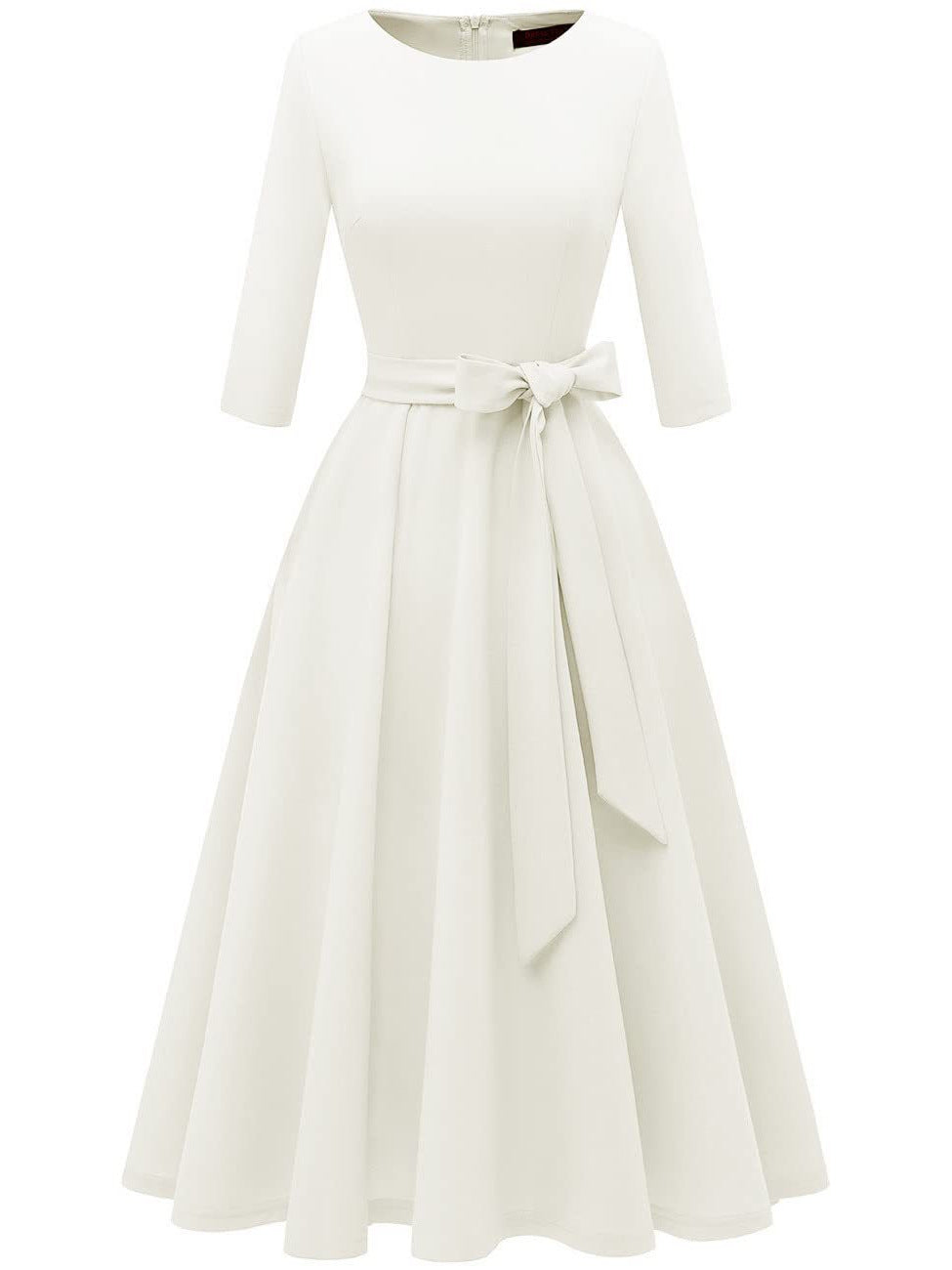 Vintage swing dress side profile showing fitted bodice and full A-line pleated skirt