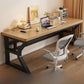 Light natural wood top desk with a black frame and a white chair, Black Frame Natural Wood, 80x60x75cm