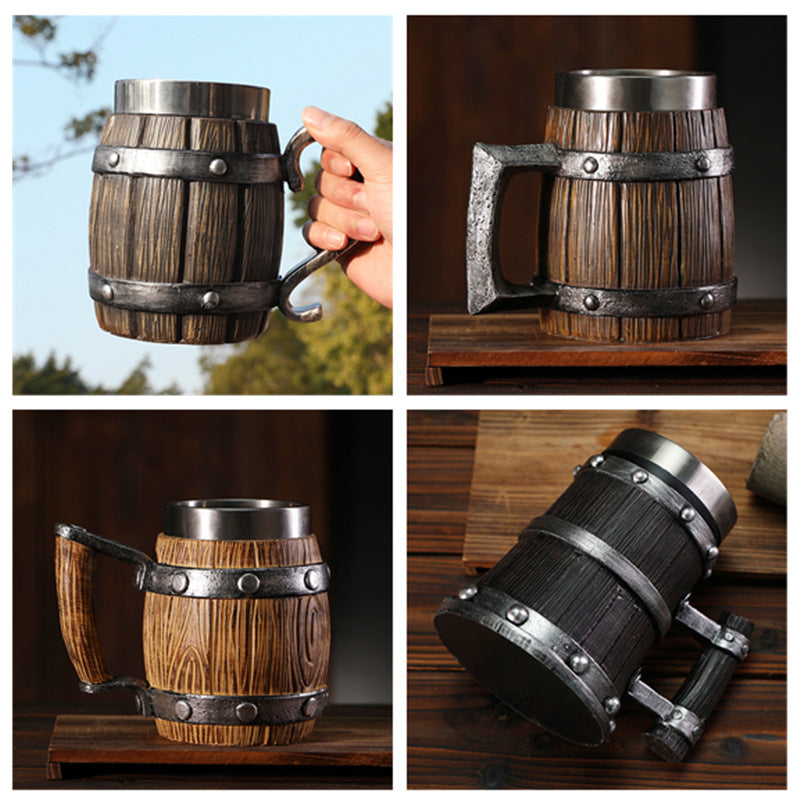 Imitation Wood Beer Mug Stainless Steel Cup