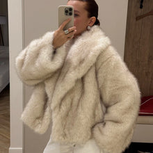 Womens Short Vegan Fur Jacket with Wide Shawl Collar