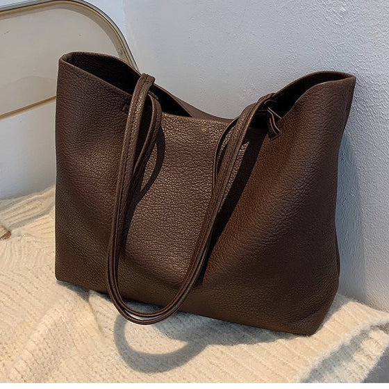 Womens Large PU Leather Tote Bag with Magnetic Snap Closure