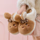 Brown rabbit plush slippers with long ears and a plaid bow, size 40-41 option