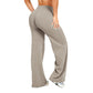 Wide leg stretch pants falling straight and full from the thigh