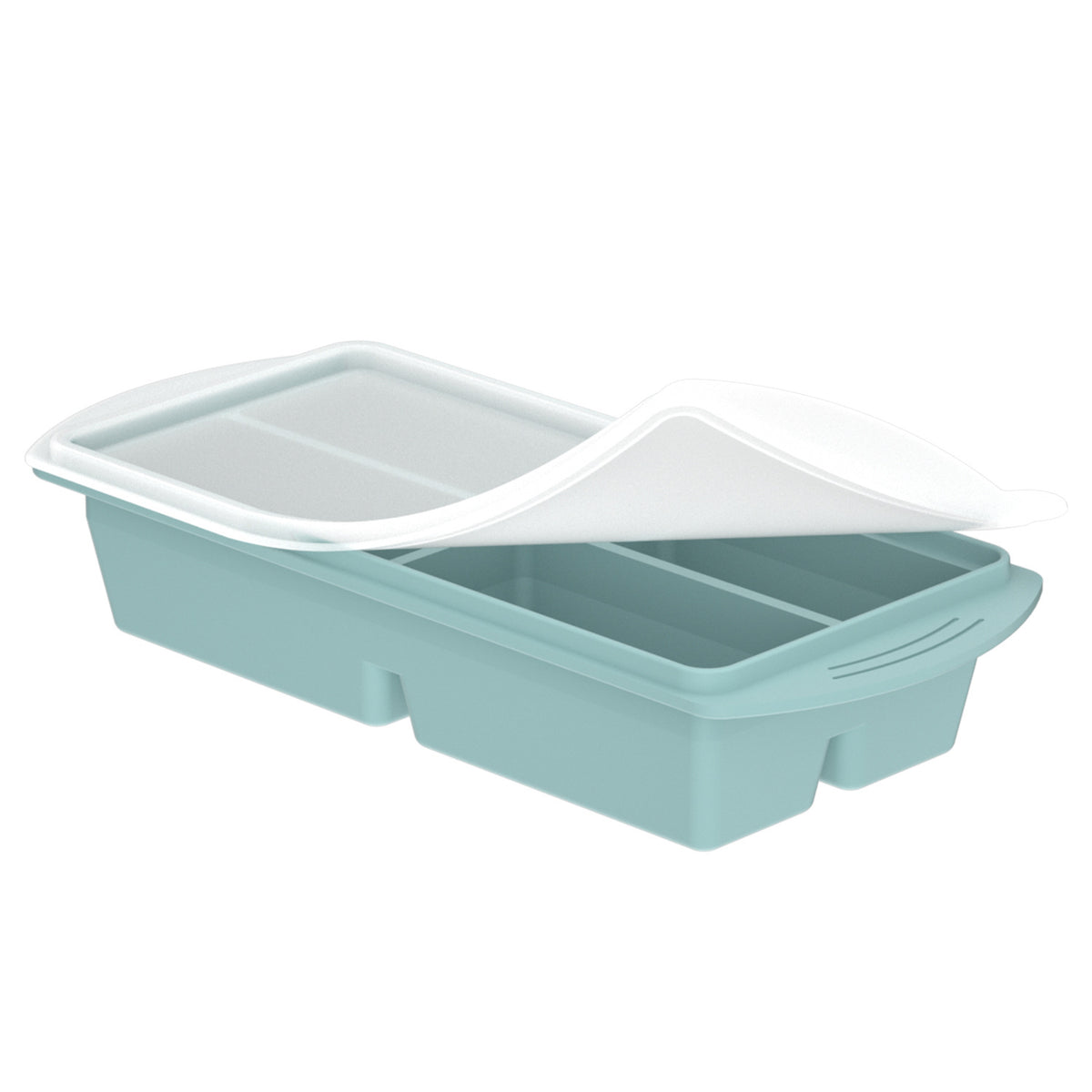 Flexible platinum silicone ice cube tray in a large cube layout for frozen broth and baby food