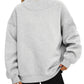 Light gray oversized mock neck sweatshirt with ribbed cuffs and hem, worn with black leggings, photo for size M
