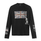 Black long sleeve flag print t-shirt with a loose fit and frayed cuffs, size 3XL option view