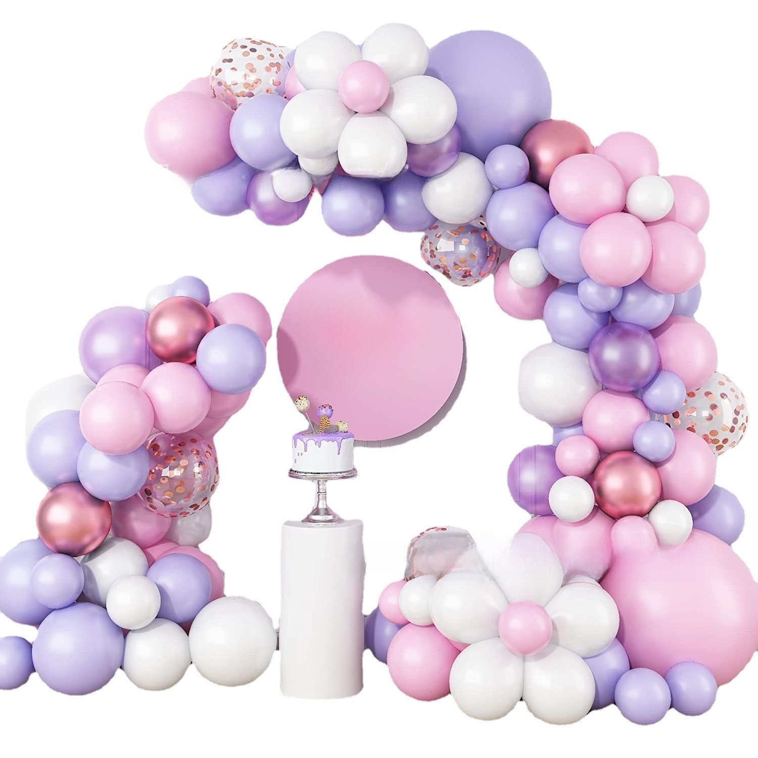 Pastel latex balloons and daisy foil shapes arranged for a party garland