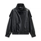 Women's oversized PU leather moto jacket with stand collar and elastic hem, Black M option