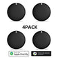 Four black round F08 trackers, 4 pack option, with Apple Find My and Android Find Hub badges