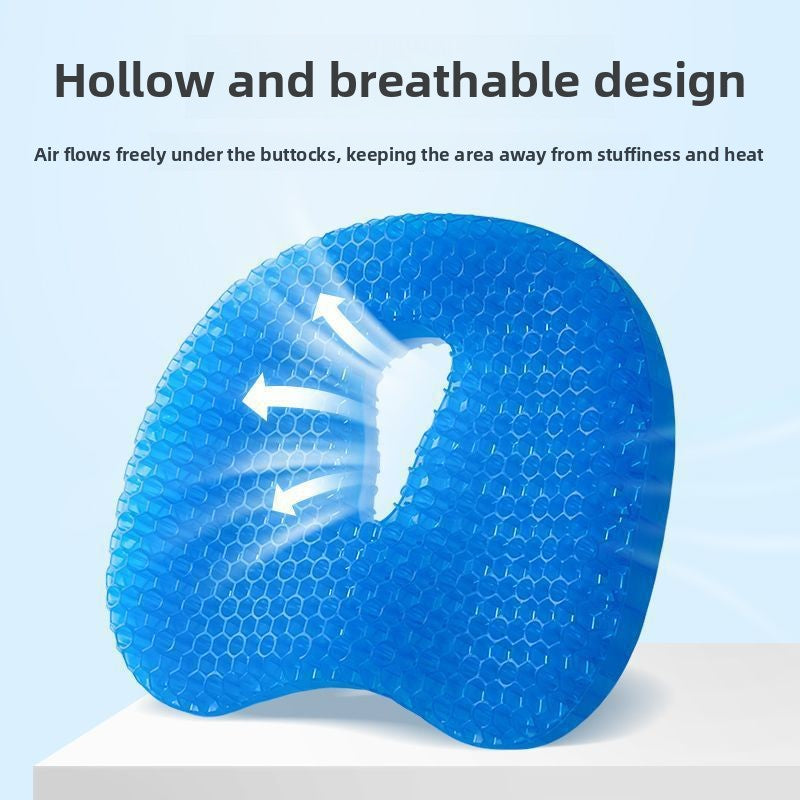 Honeycomb gel seat cushion shown with its zip off ice silk cover
