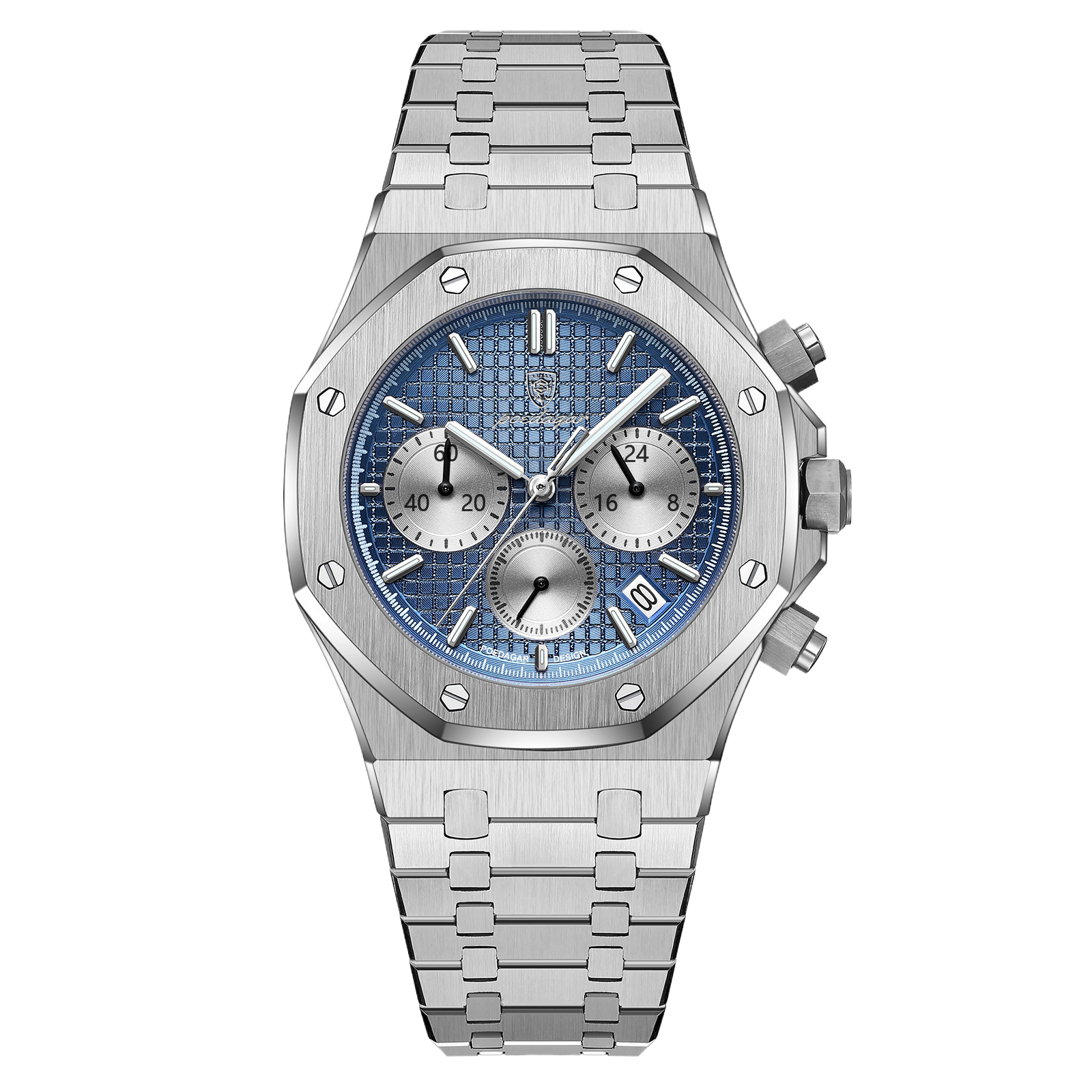 Quartz watch shown next to a hand for size and case scale reference