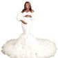 Plus-size fluffy tulle maternity photo shoot outfit, strapless bustier