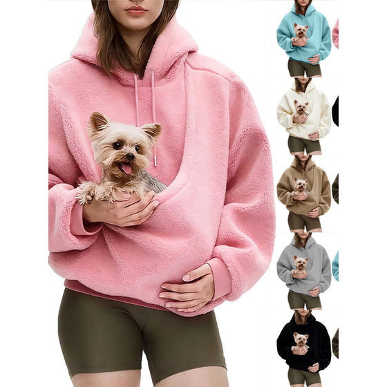 Women's Hooded Plush Pullover Sweatshirt with Front Pouch Pocket