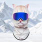 Cream cat print fleece balaclava with pink nose and pointed ears, Animal Winter Mask H option