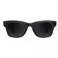 Black smart camera glasses angled to show the camera and side control button