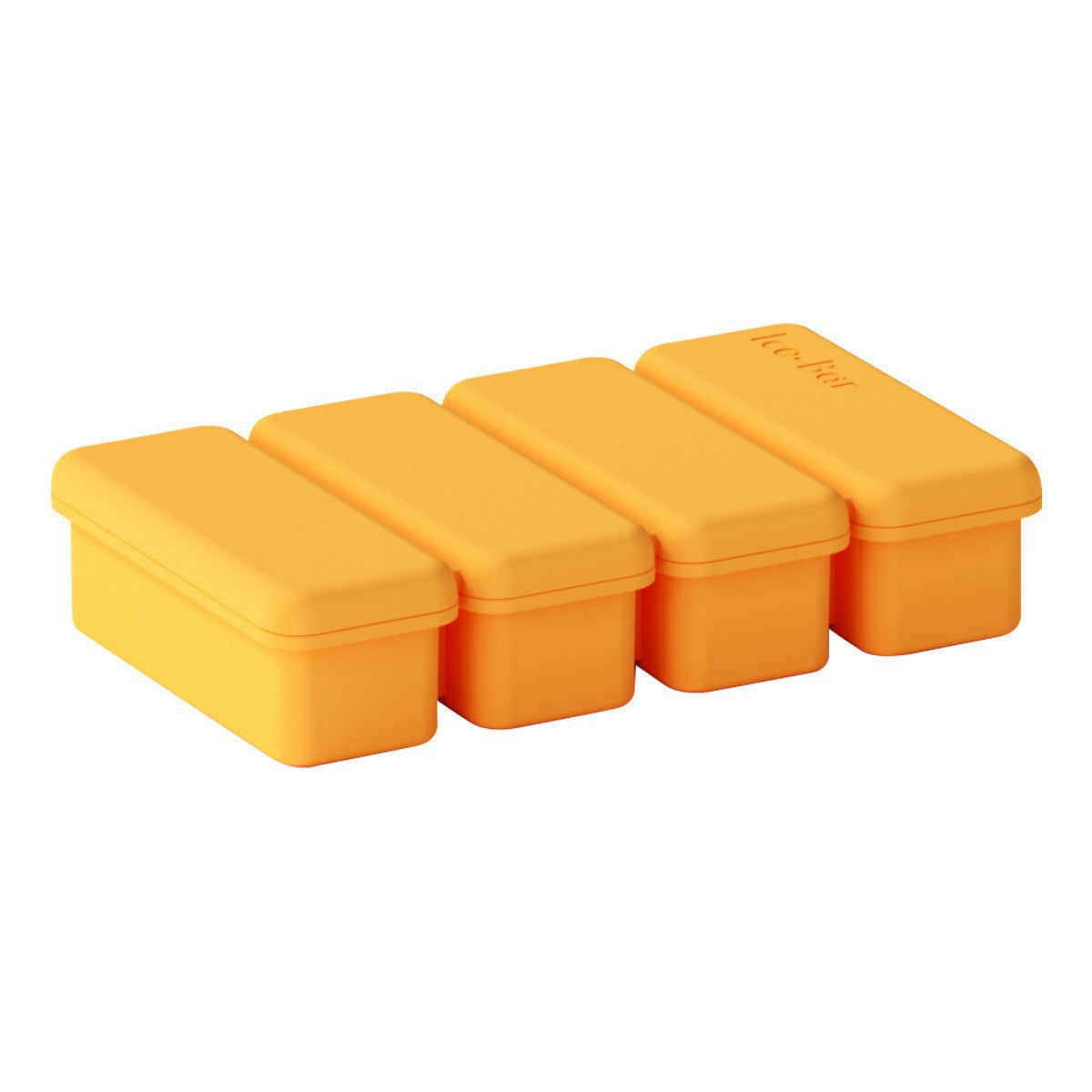 Four section tray shown closed with its lid, joined rectangular blocks on white, option 4 Sections Lidded Tray, Amber Yellow