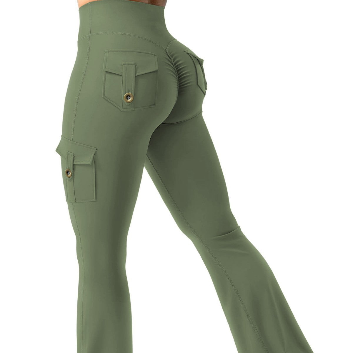 Front view of compression nylon leggings with V waistband