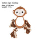 Soft corn velvet and plush squeaky pet toy shaped like a cartoon animal on a plain background