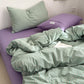 Green striped cotton quilt cover with purple pillowcase and purple sheet, 2.0 m flat sheet set option