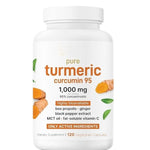 Pure turmeric curcumin bottle, 1000mg, 95 percent curcuminoids, 120 vegetarian capsules