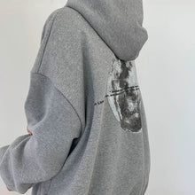 Oversized Moon Print Fleece Hooded Sweatshirt