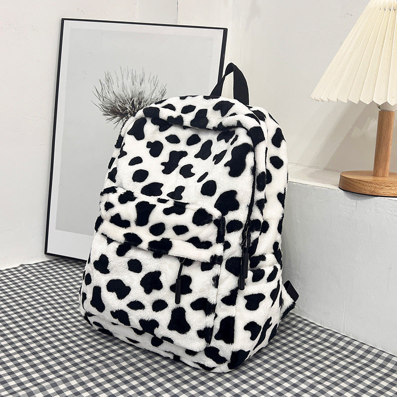 Plush Leopard Print Backpack | pairing with everyday items