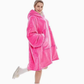 Rose red thickened flannel hooded wearable blanket with front pocket, size 120x150 cm