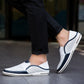 Mens slip on loafer in pebbled leather with a smooth plain upper and contrast trim