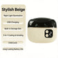 Beige electric nail clipper beside a feature list: night light, USB charging, storage slot, child lock
