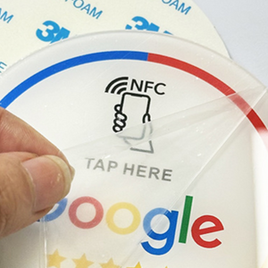 White acrylic round NFC tap card for contactless reviews