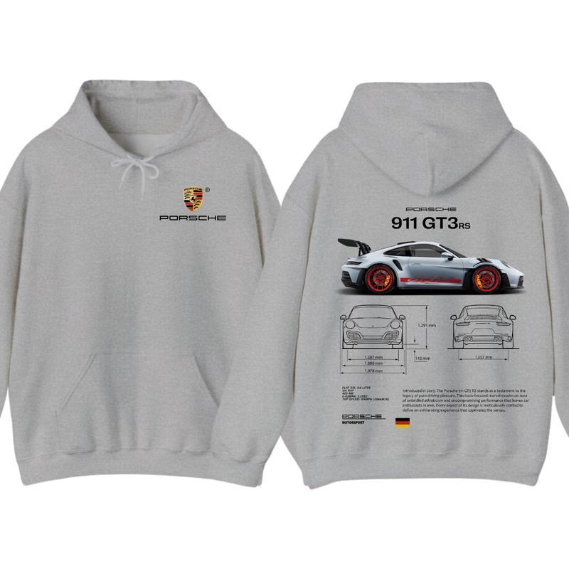Sport Grey cotton hoodie, front and back, with crest on the chest and 911 GT3 RS back print, option size 4XL