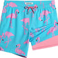 Quick-drying shorts with inner lining and shark-print design