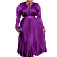 Purple pleated maxi dress with keyhole tie neck and matching belt, Purple option photo