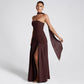 Full body front view of the pull on bodycon dress in studio light