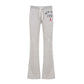 Grey heather low-rise flared bootcut sweatpants with drawstring and New York 1987 print flat