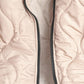 Khaki quilted bomber jacket showing the soft padded channel quilting and full zip