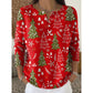 Christmas Tree Print Long Sleeve Henley Knit Top