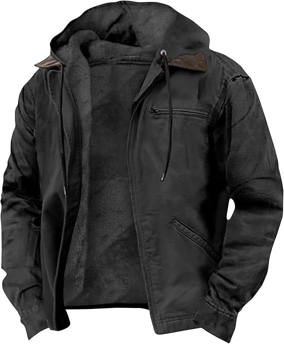 Black option, size XXL: hooded zip jacket with black fleece lining and drawstring hood