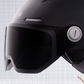 Side view of the half helmet showing the flip visor hinge and reflective side strip