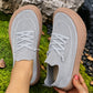 Top view of gray knit mesh slip-on sneakers with ribbed collars and rose tan crackle soles, option Gray size 41