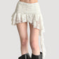 French Retro Lace Asymmetrical Ribbon Tiered Short Skirt