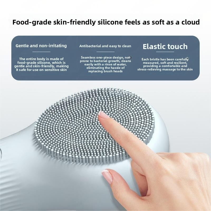 Close view of the rounded food grade silicone bristle head of the cleansing brush